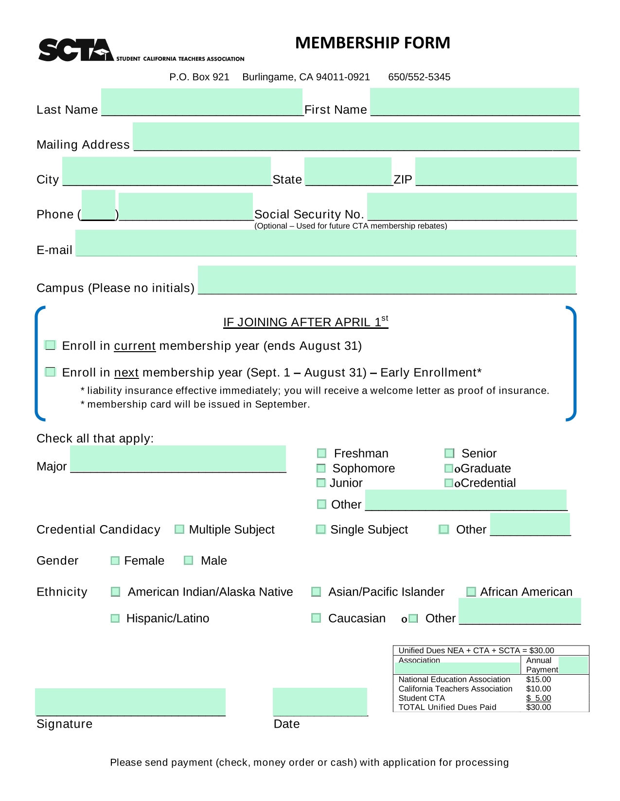 Membership Form screenshot
