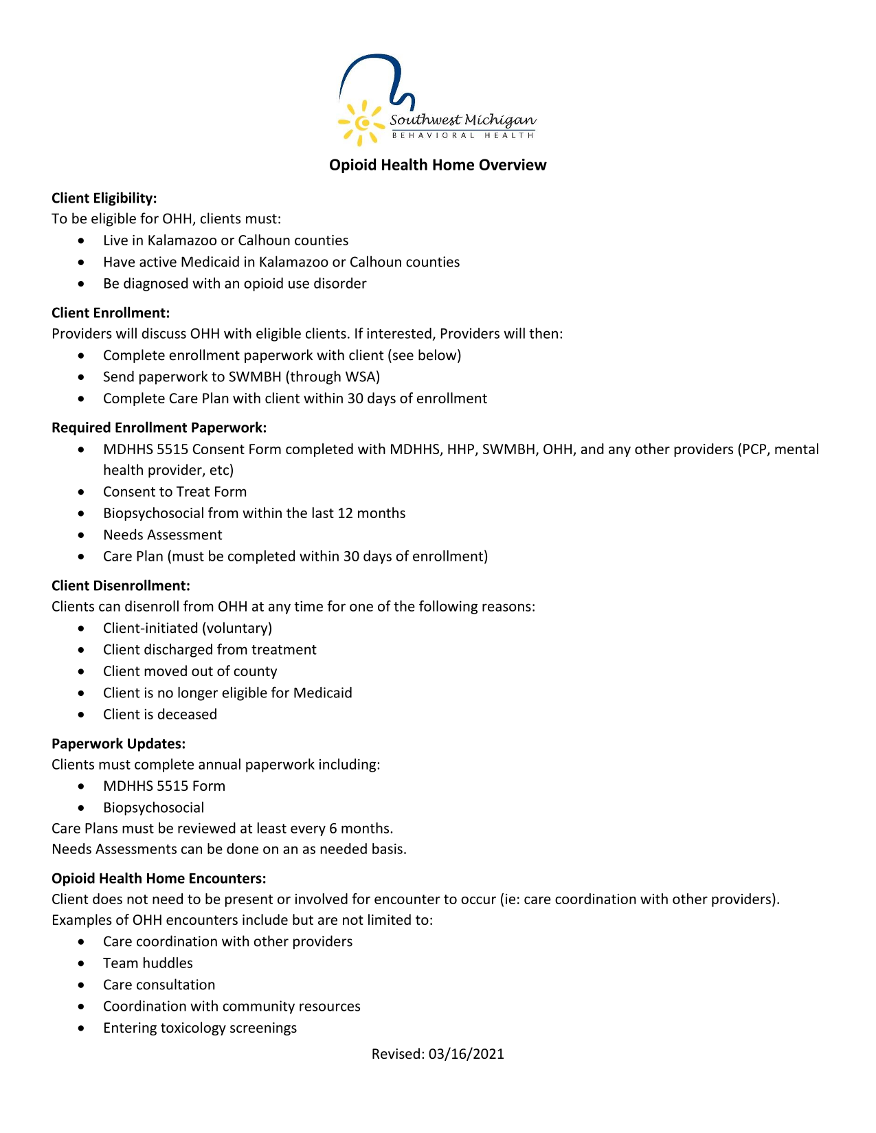 Opioid Health Home Overview screenshot