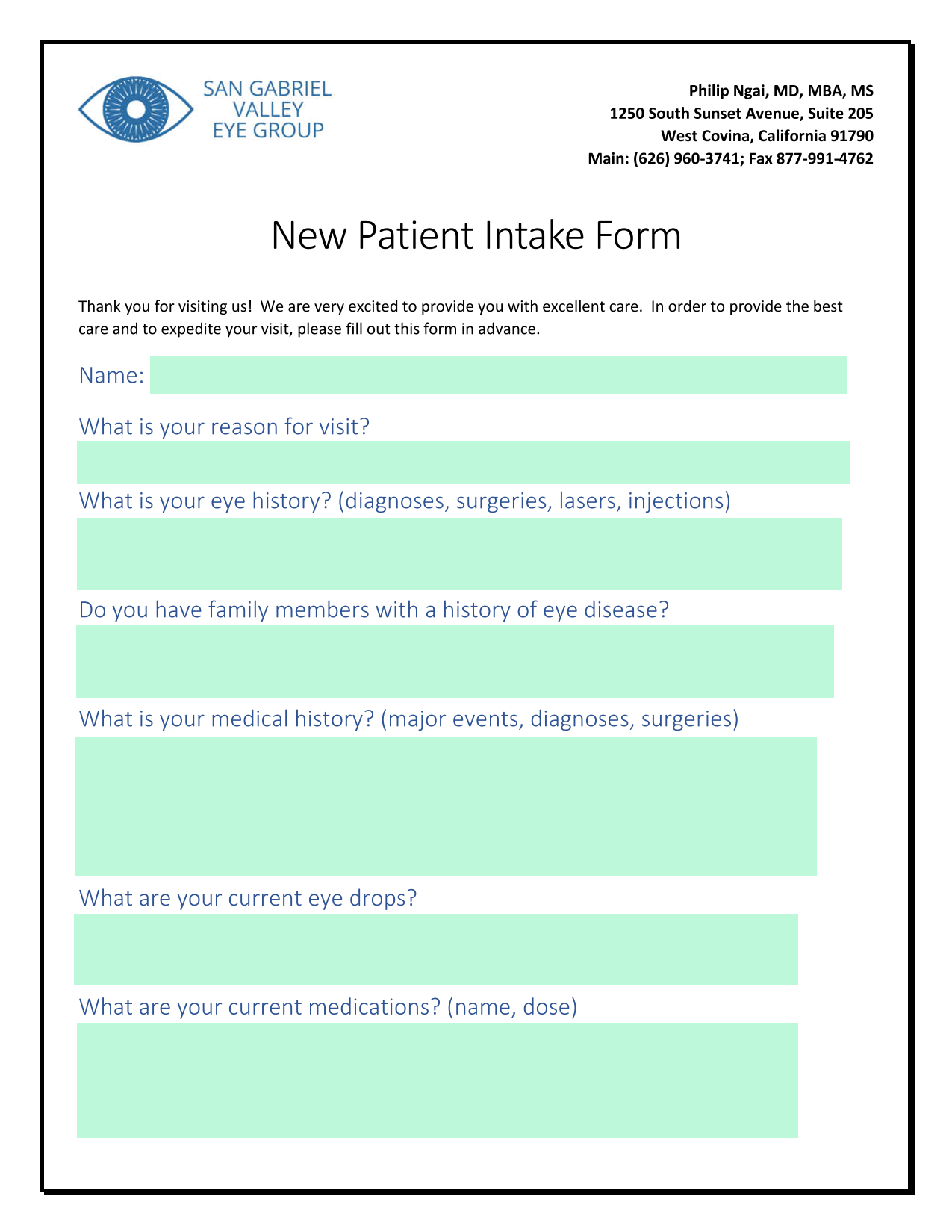 New Patient Intake Form screenshot