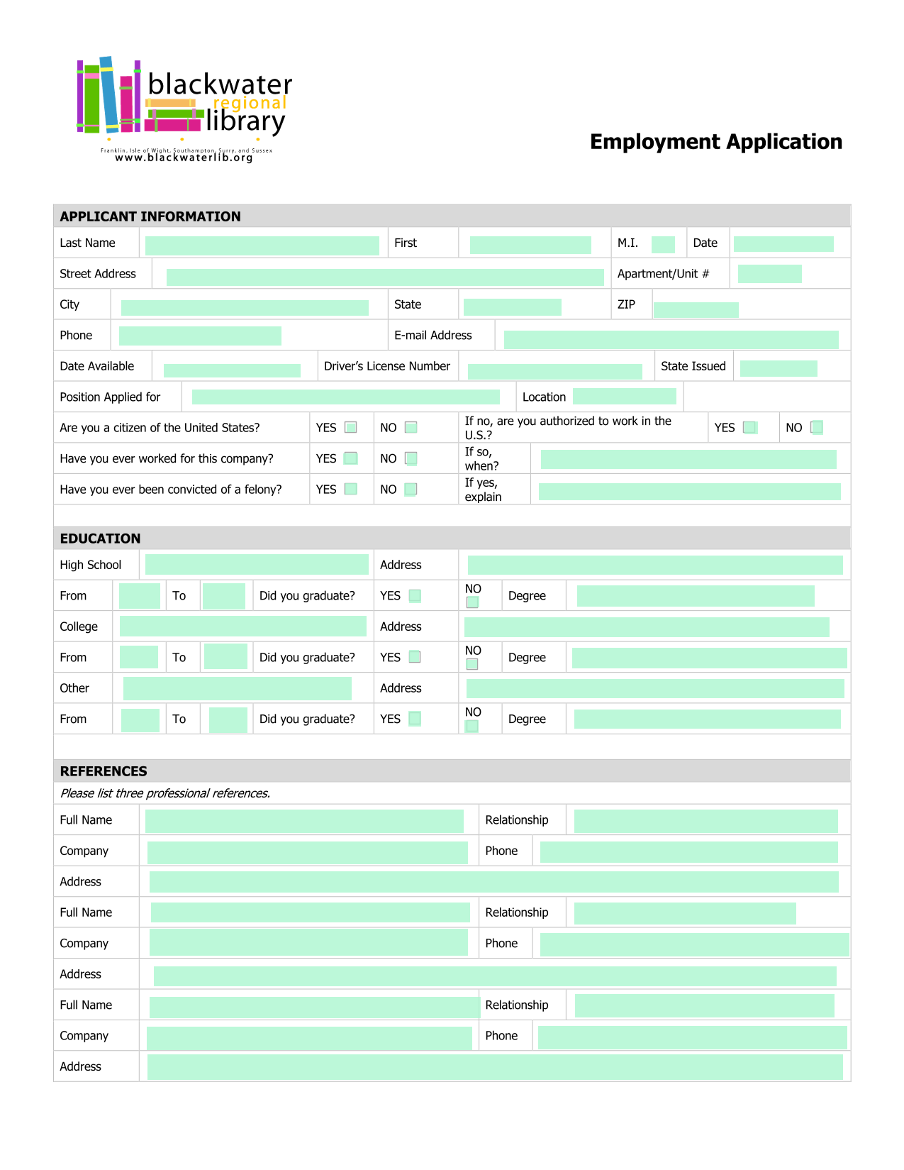Employment Application screenshot
