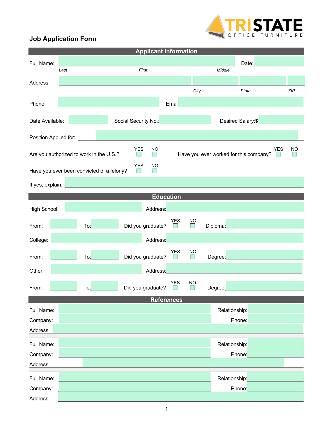 Job Application Form screenshot