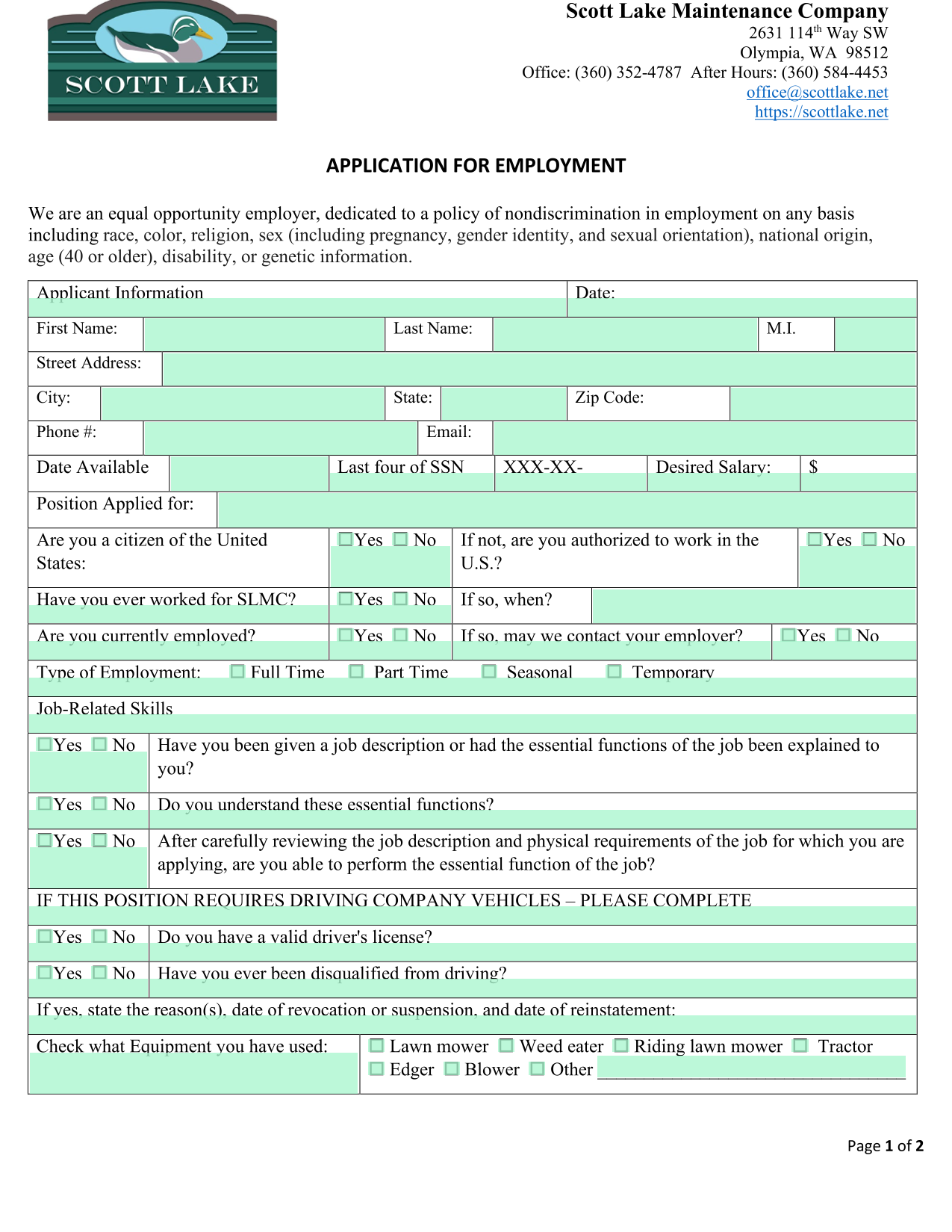 APPLICATION FOR EMPLOYMENT screenshot