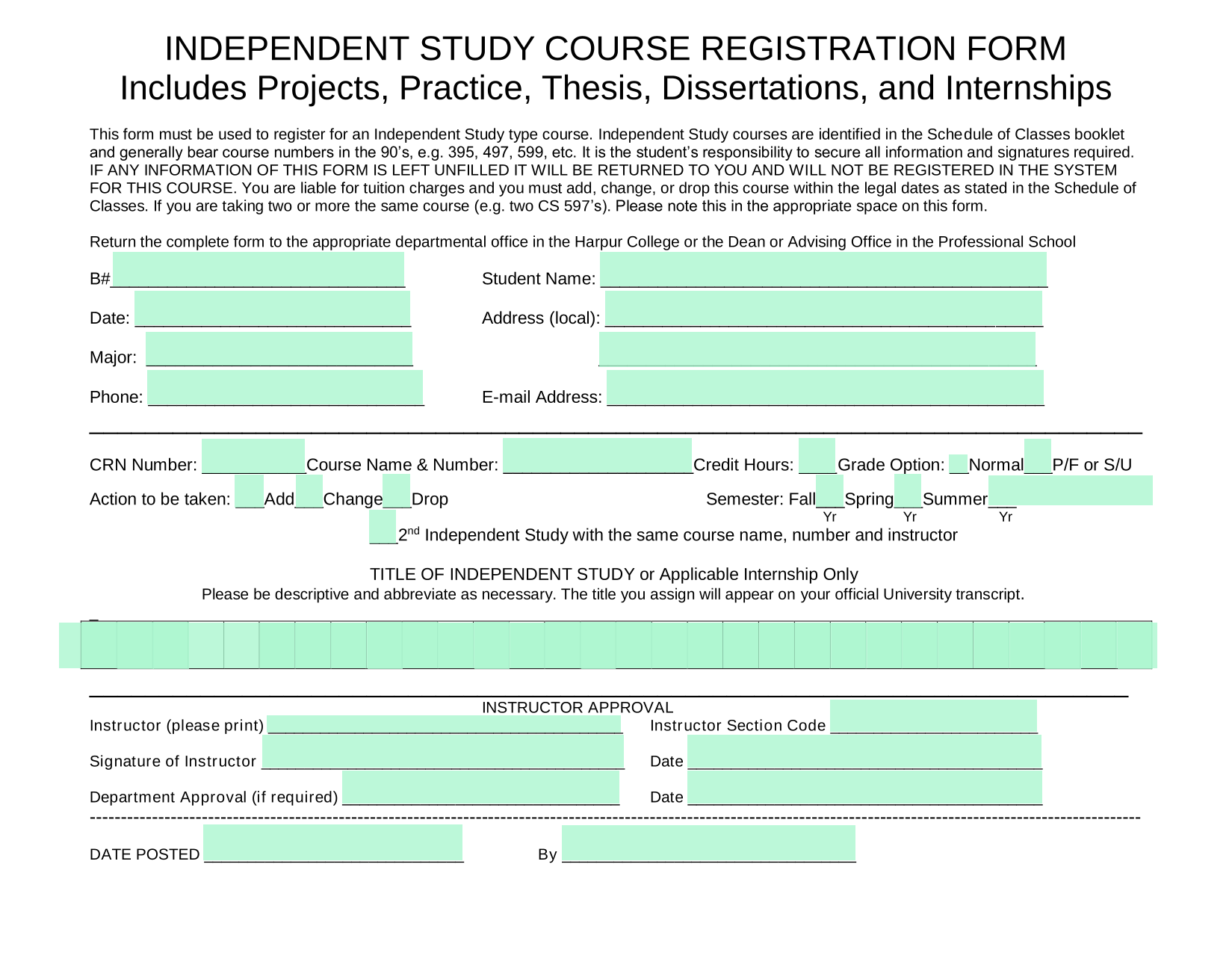 Independent Study Course Registration Form screenshot