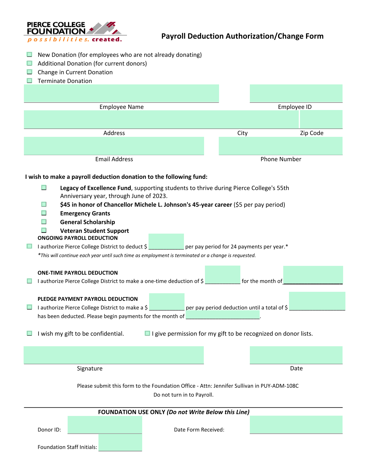 Payroll Deduction AuthorizationChange Form screenshot