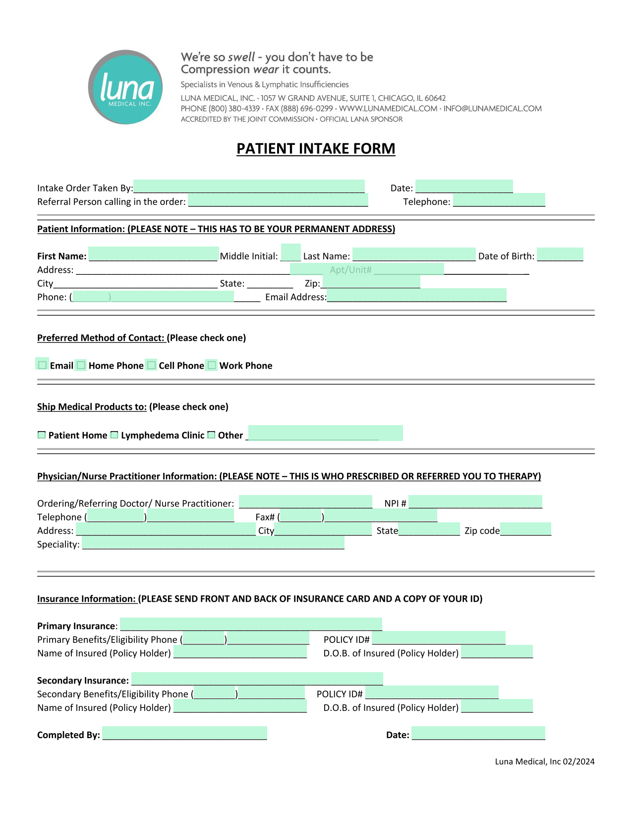 PATIENT INTAKE FORM screenshot
