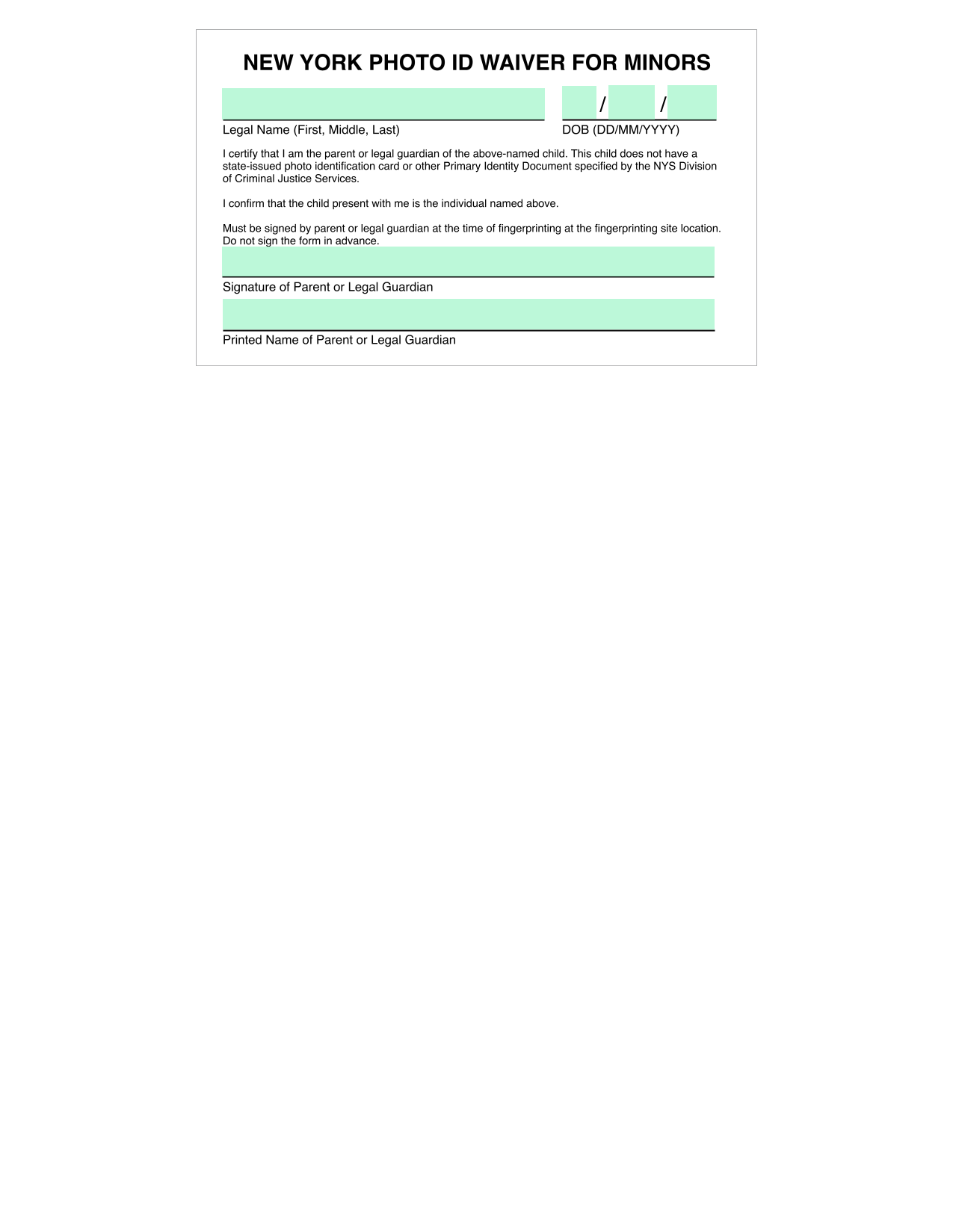 New York Photo ID Waiver For Minors screenshot