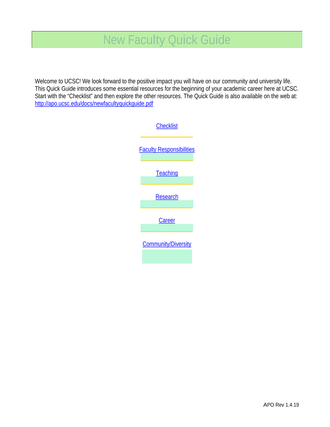 New Faculty Quick Guide screenshot