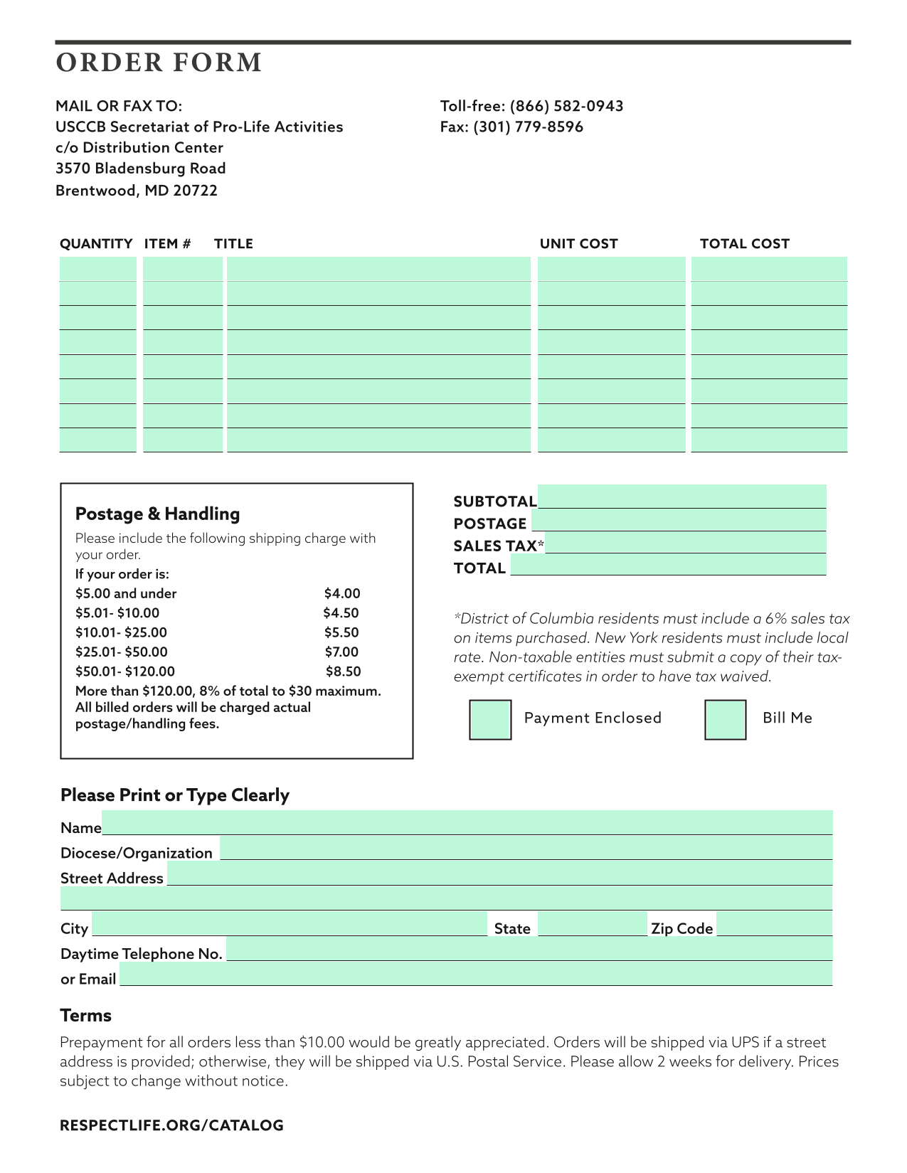 Order Form screenshot