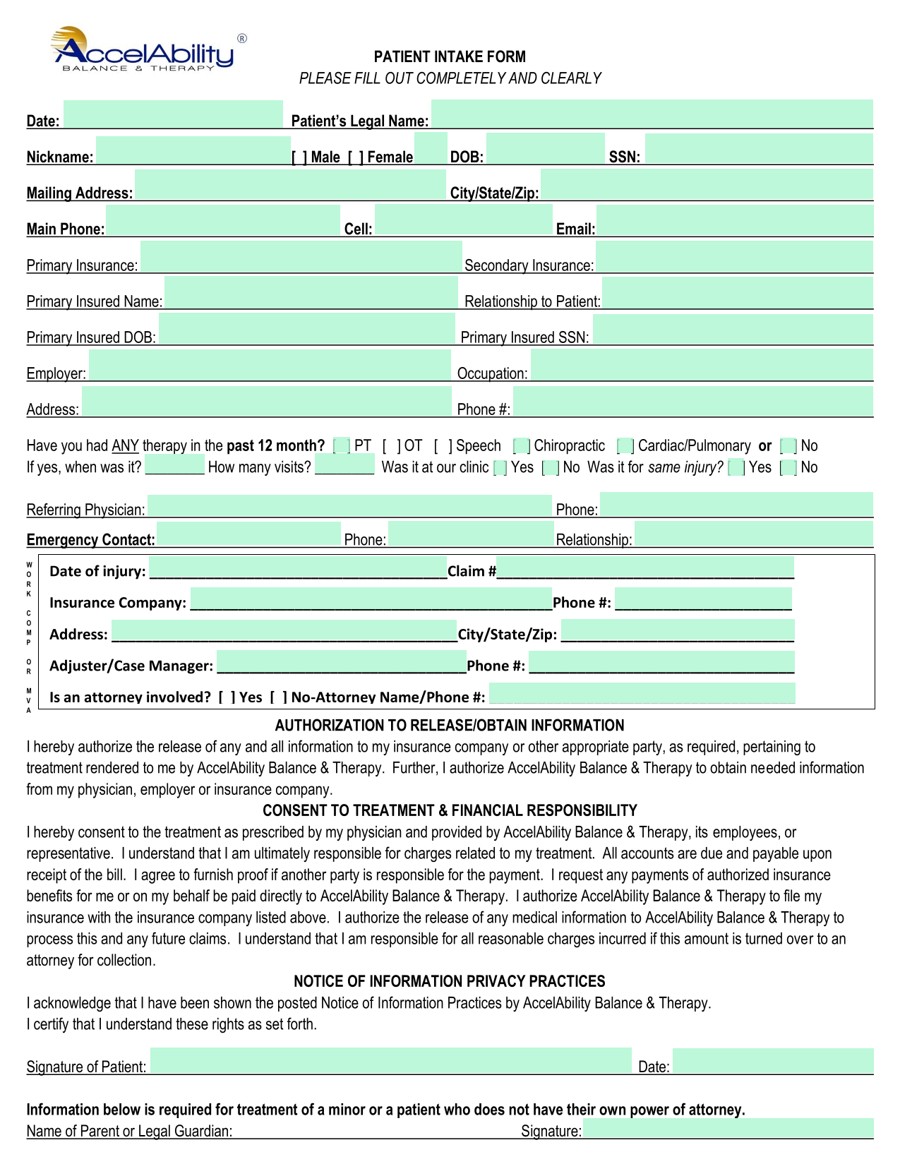 Patient Intake Form screenshot
