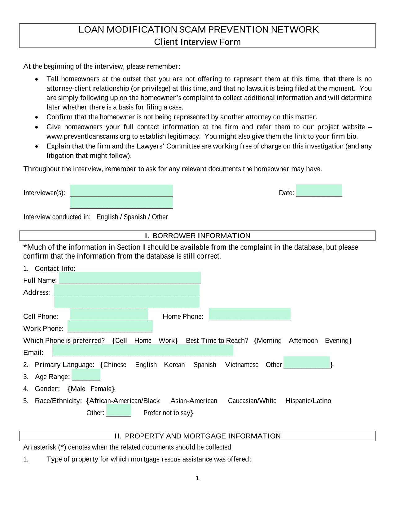 Client Interview Form screenshot