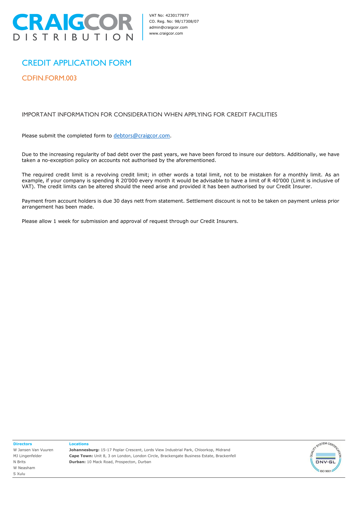 CREDIT APPLICATION FORM screenshot