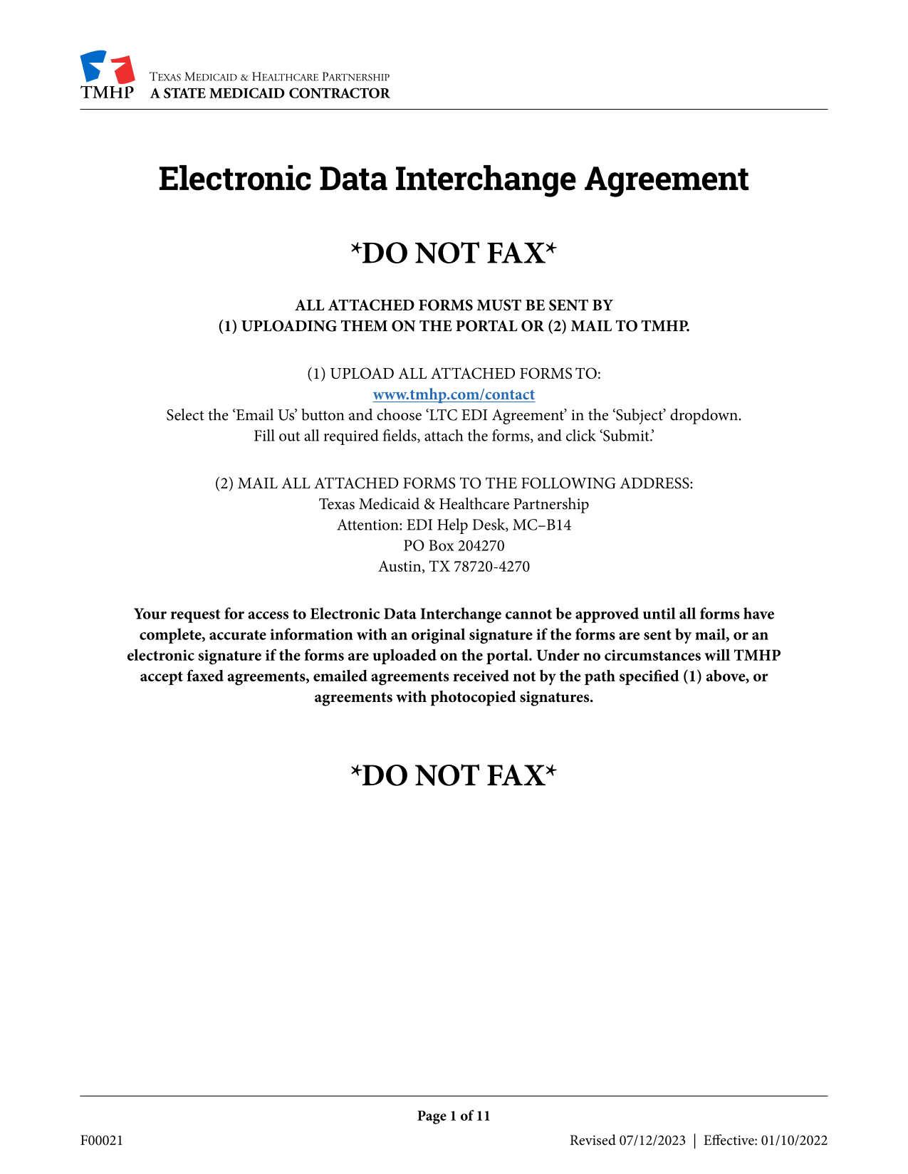 Electronic Data Interchange Agreement screenshot