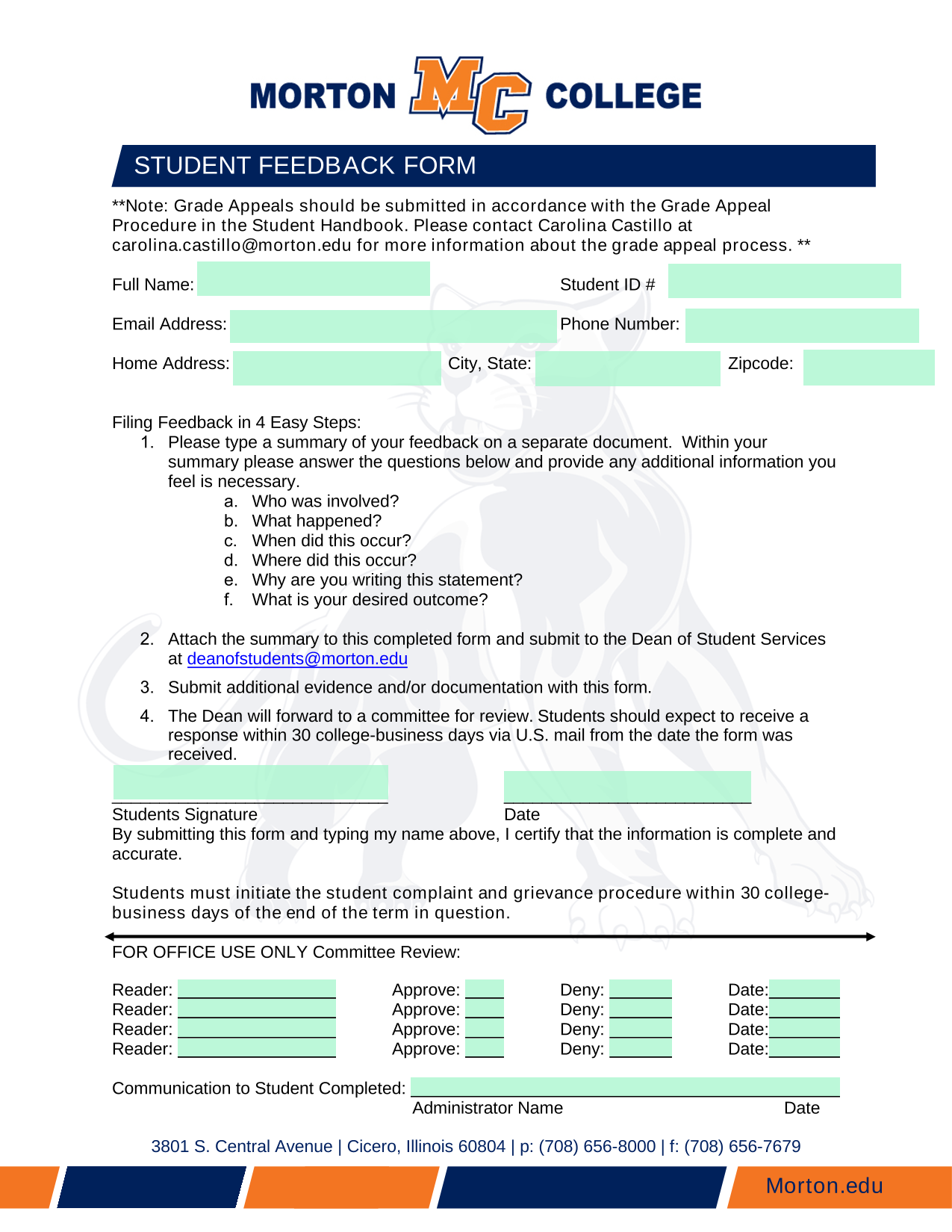 Student Feedback Form screenshot