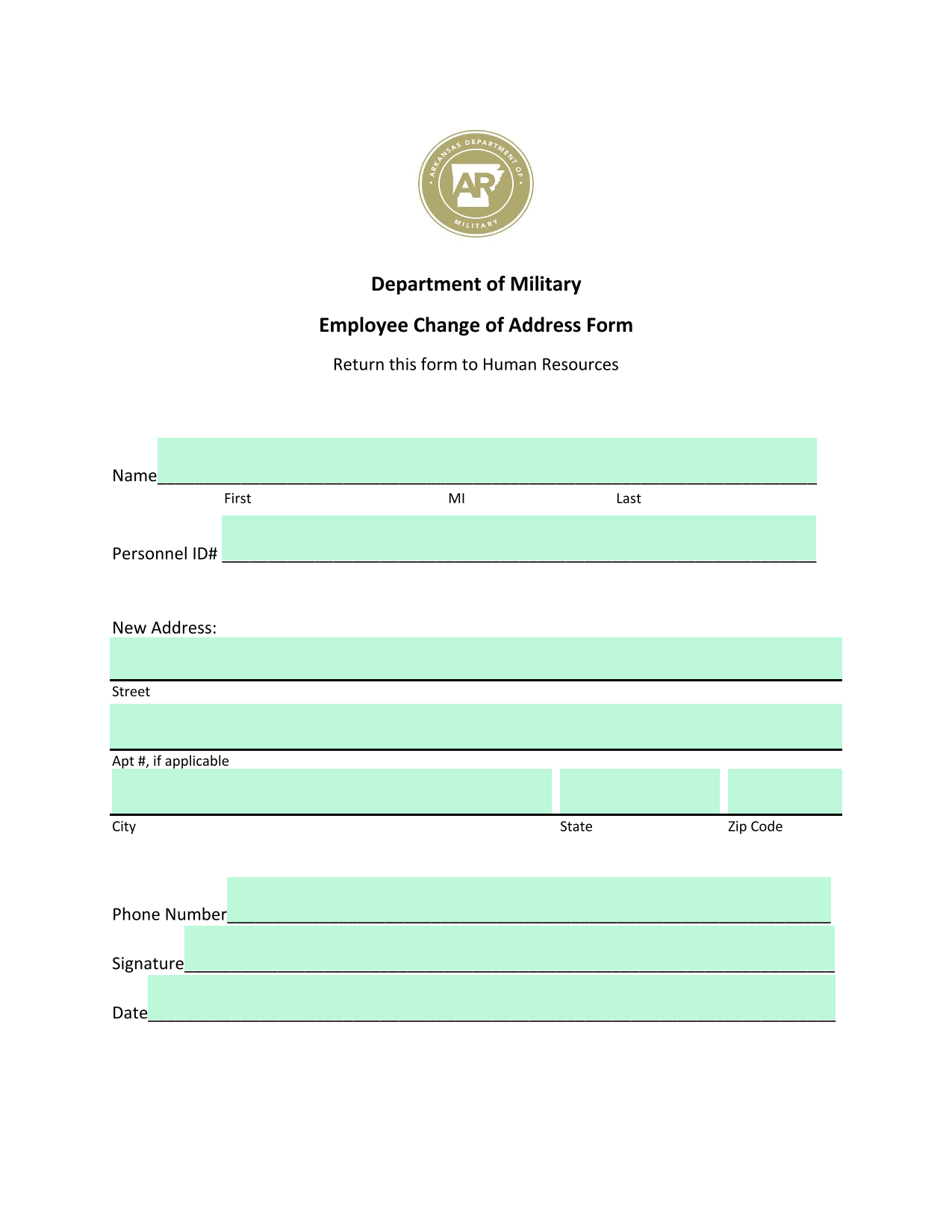 Employee Change Of Address Form screenshot