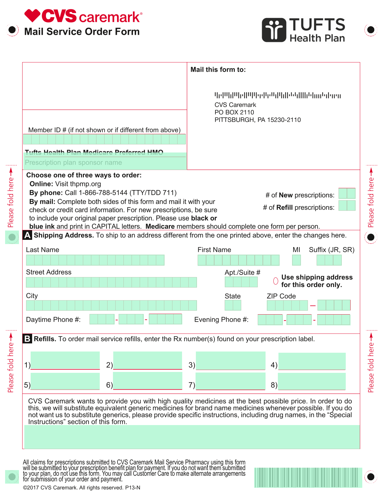 Mail Service Order Form screenshot