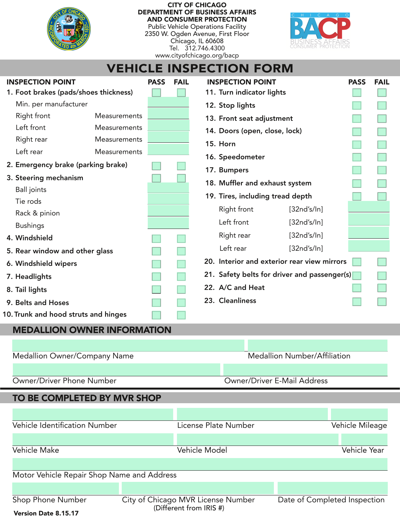 Vehicle Inspection Form screenshot