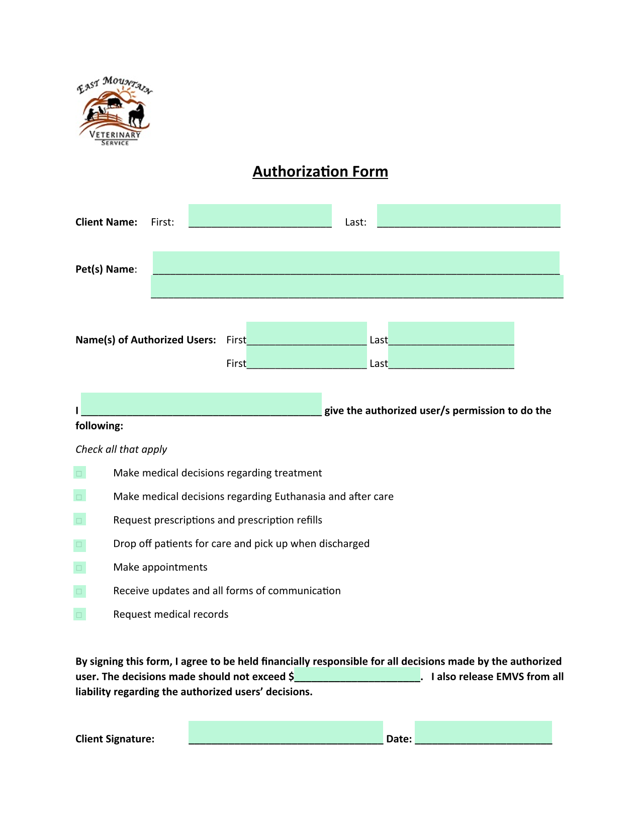 Authorization Form screenshot