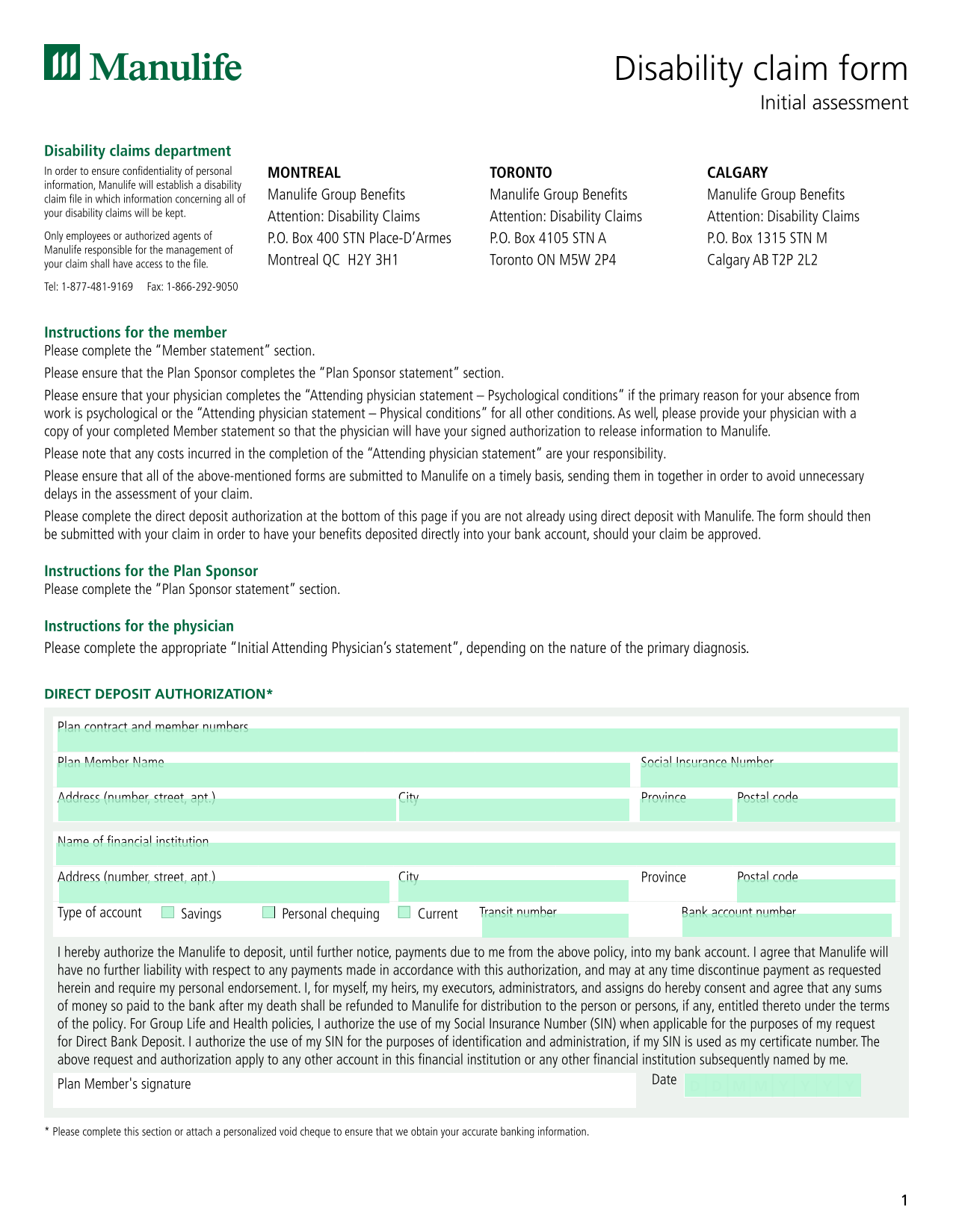 Disability Claim Form screenshot