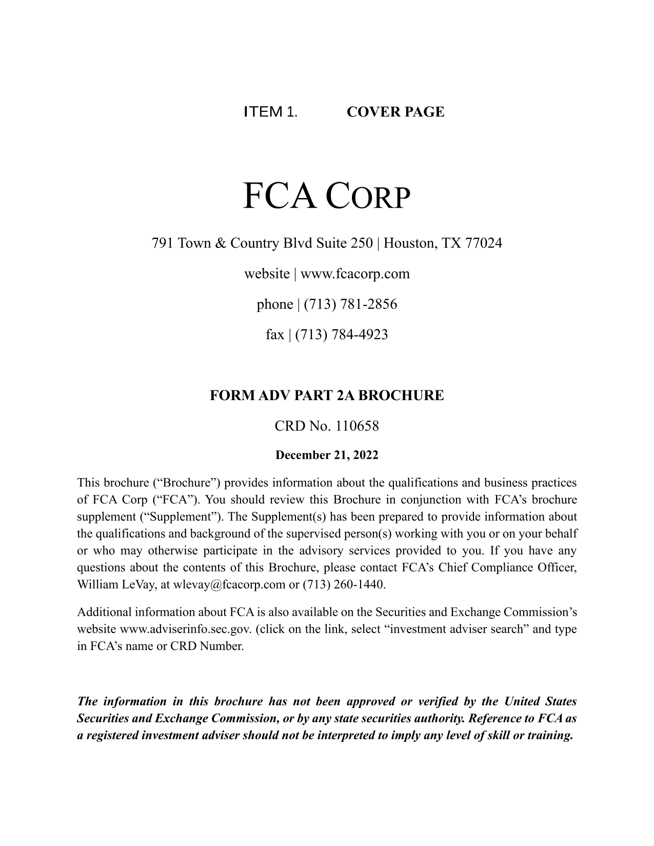Form ADV Part 2A Brochure screenshot