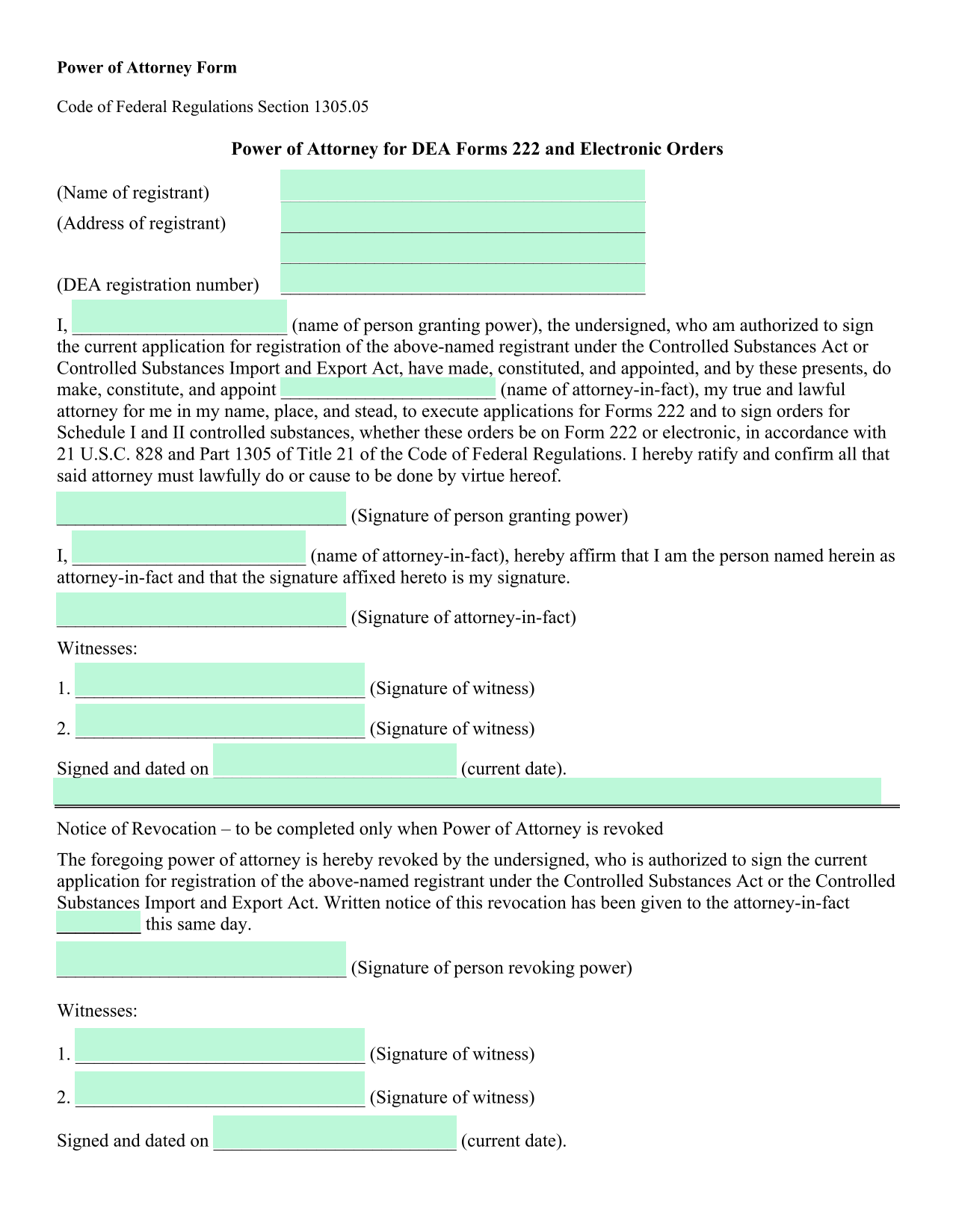 Power Of Attorney Form screenshot