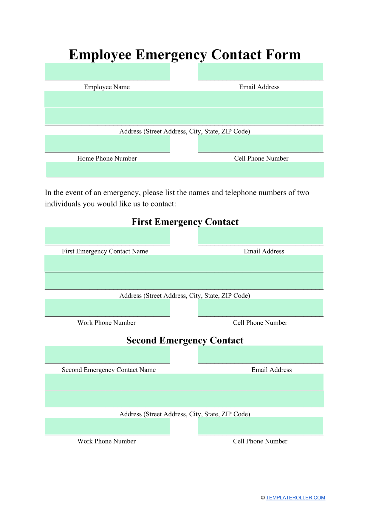 Employee Emergency Contact Form screenshot