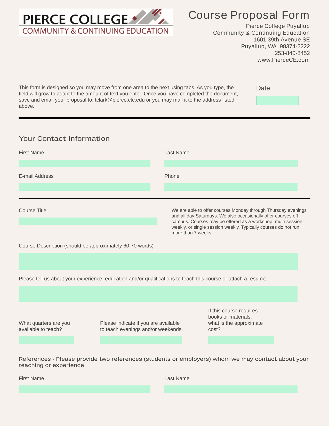 Course Proposal Form screenshot