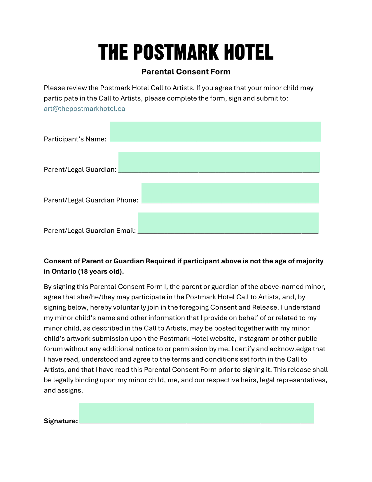 Parental Consent Form screenshot