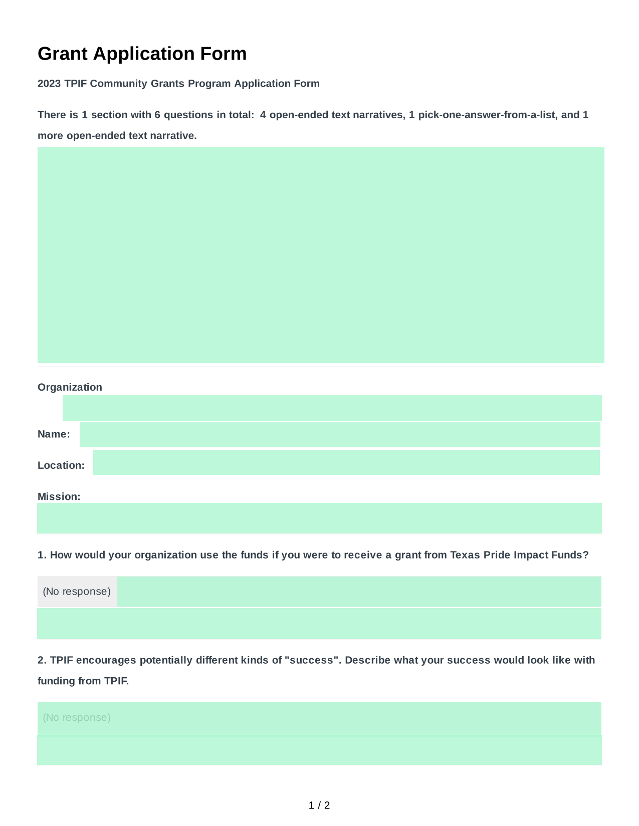 Grant Application Form screenshot