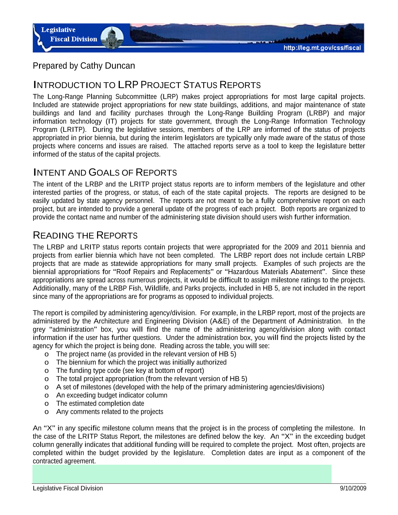 Introduction To LRP Project Status Reports screenshot