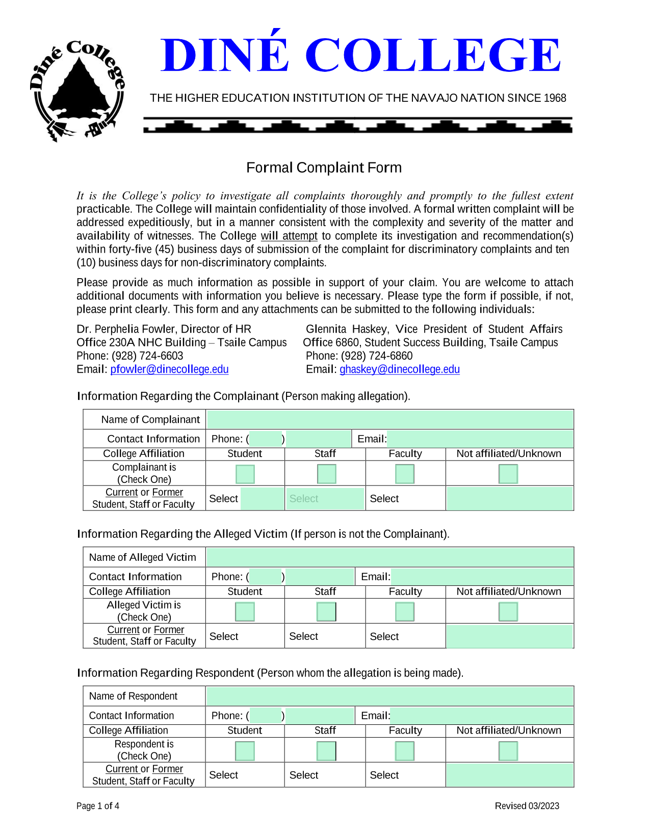 Formal Complaint Form screenshot