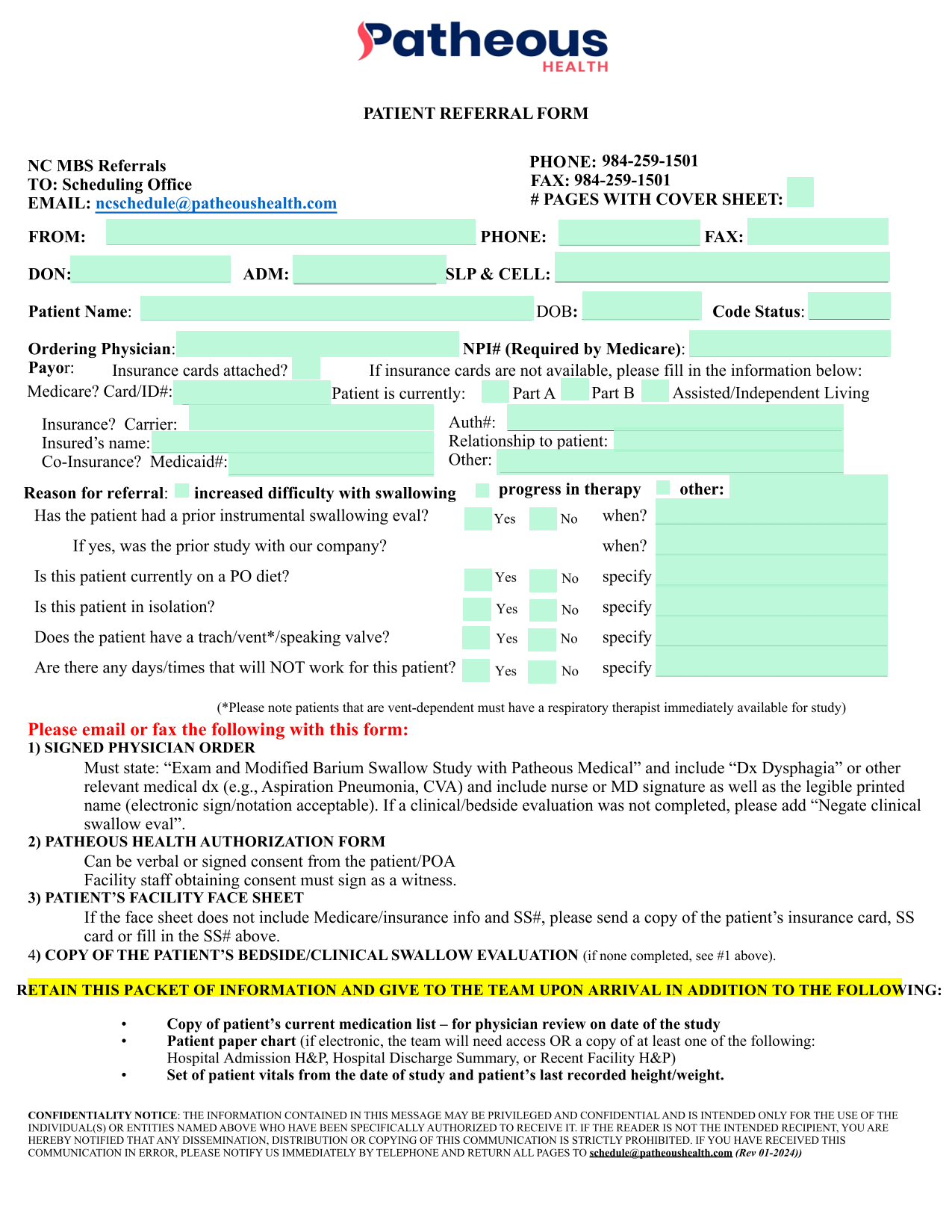 Patient Referral Form screenshot