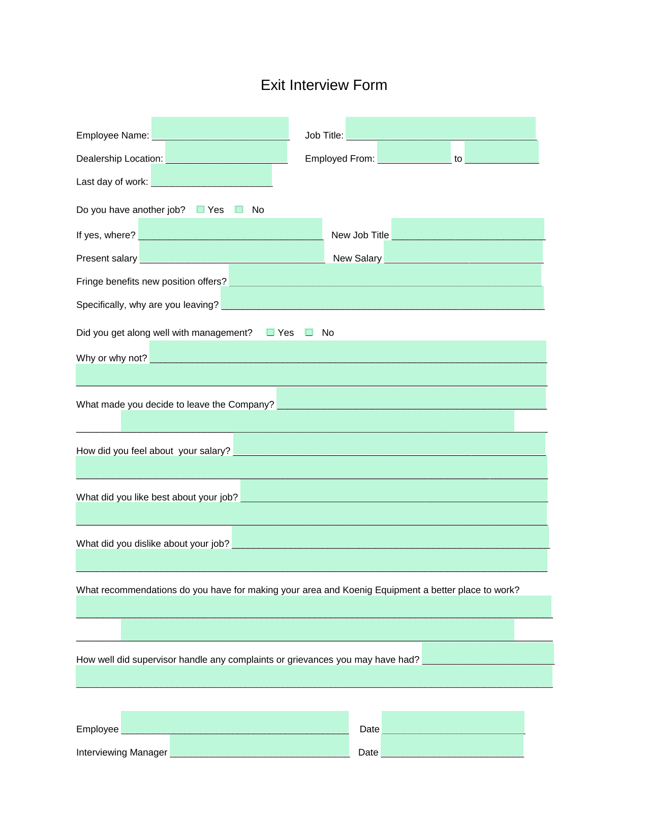 Exit Interview Form screenshot
