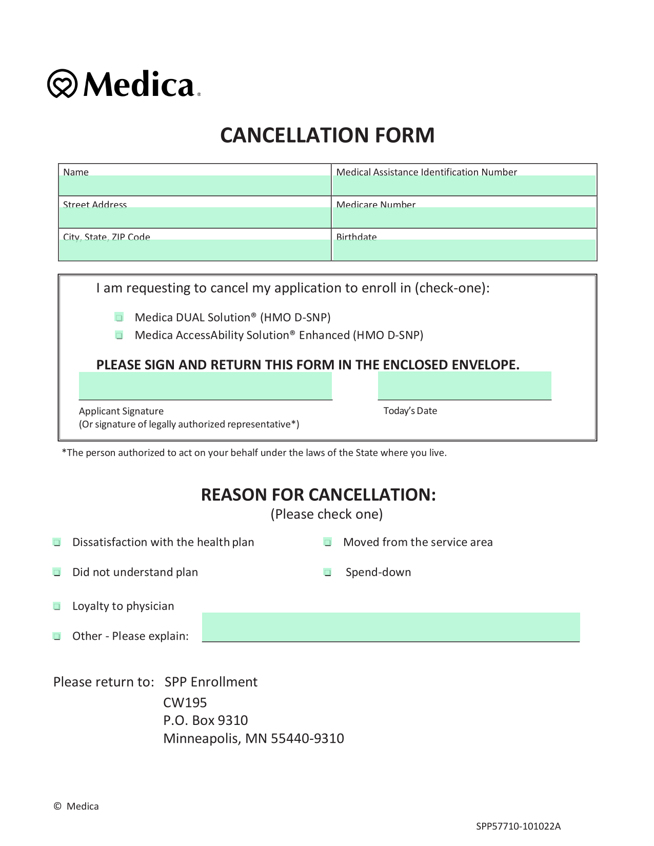 Cancellation Form screenshot