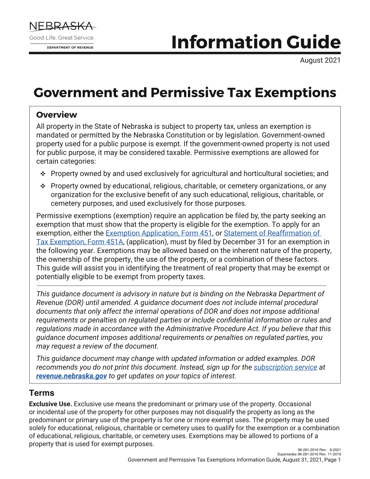 Government And Permissive Tax Exemptions Information Guide screenshot