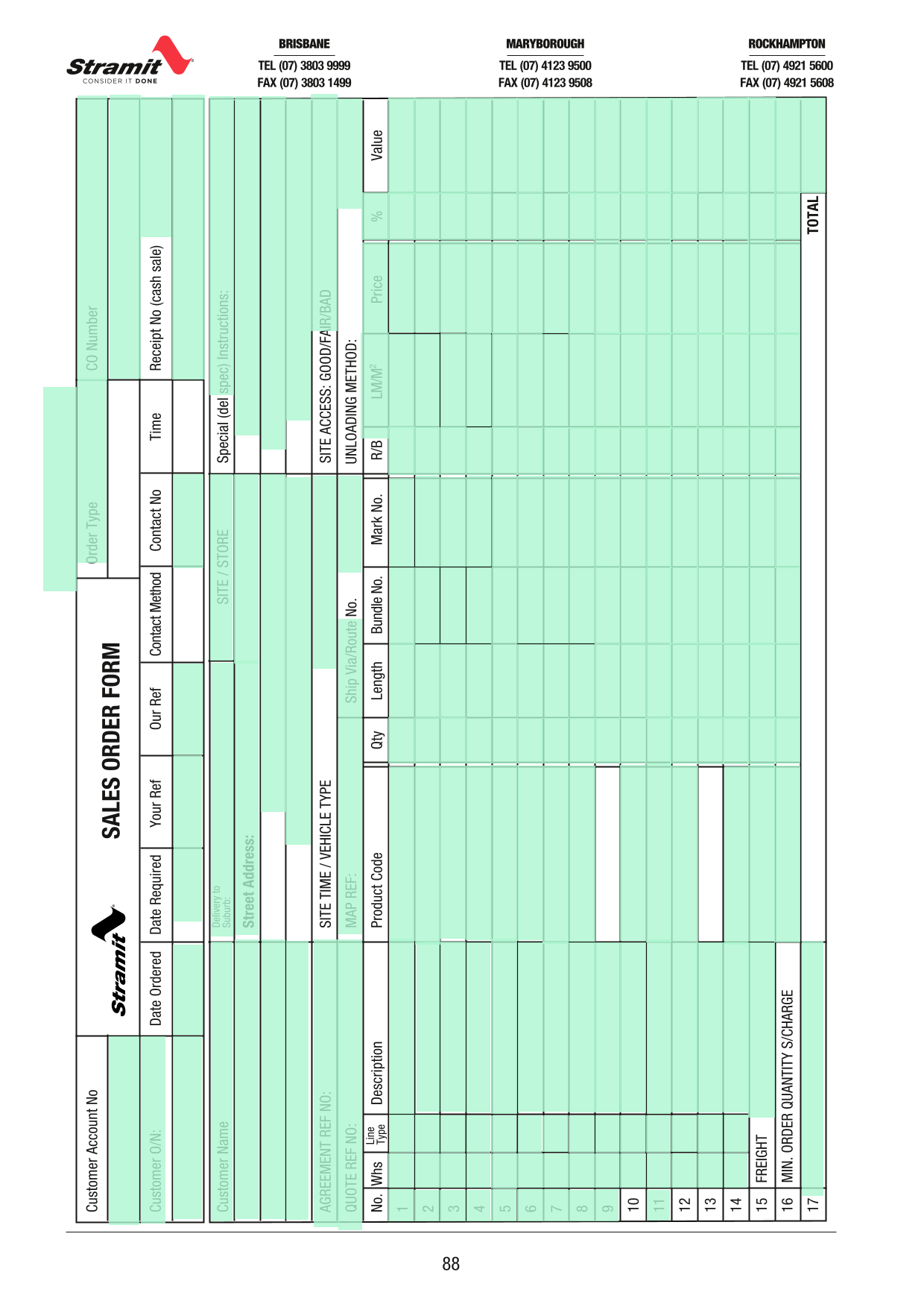 SALES ORDER FORM screenshot