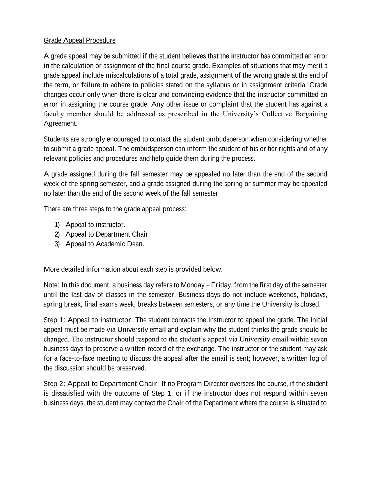 Grade Appeal Procedure screenshot