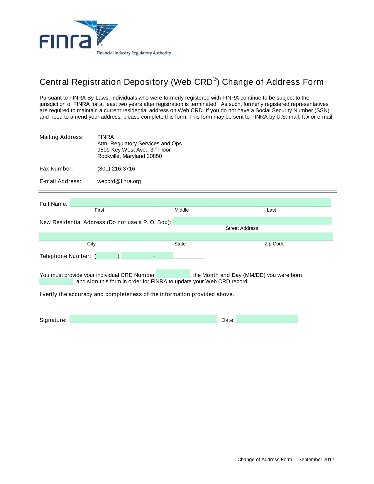Change Of Address Form screenshot