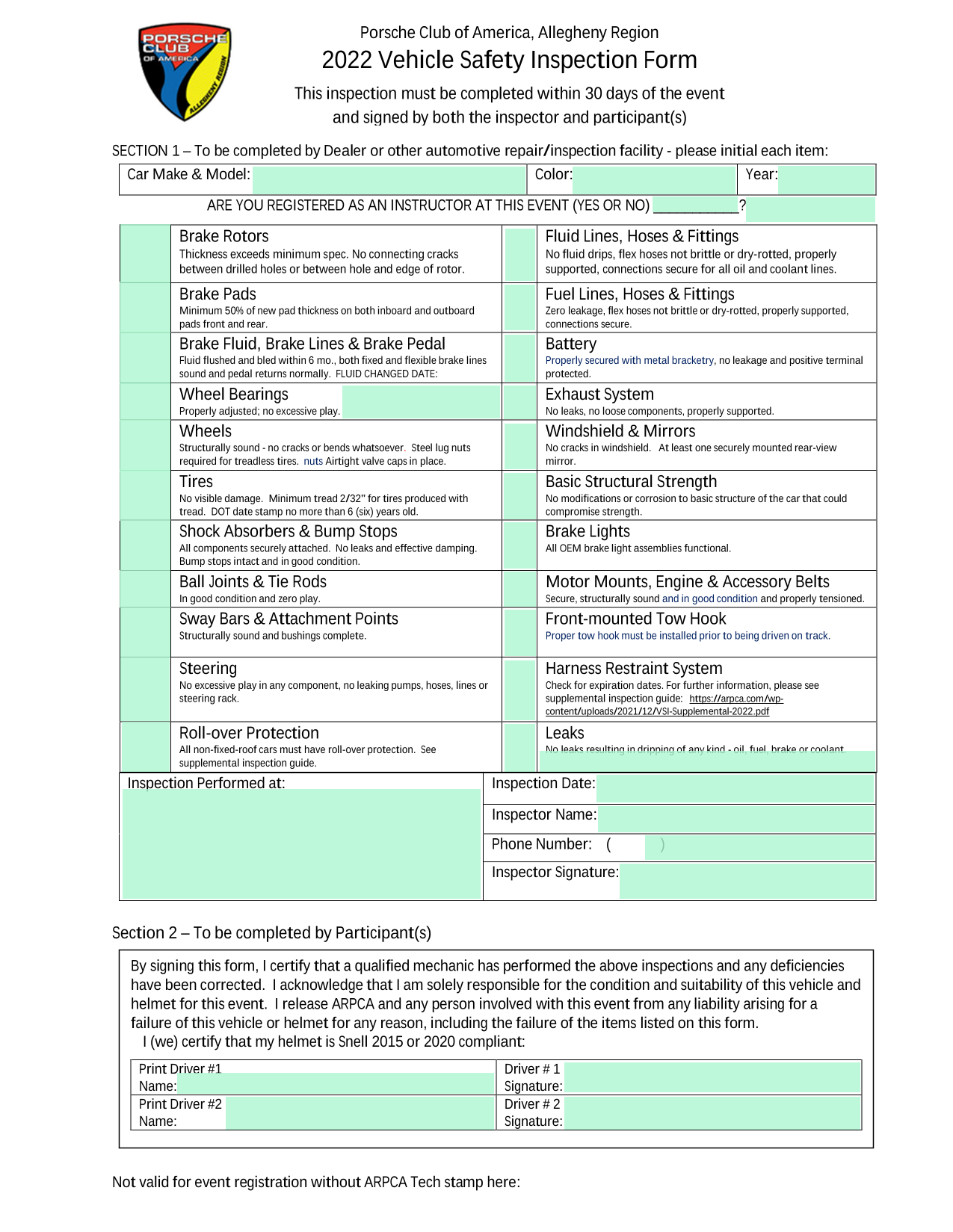 Vehicle Inspection Form screenshot
