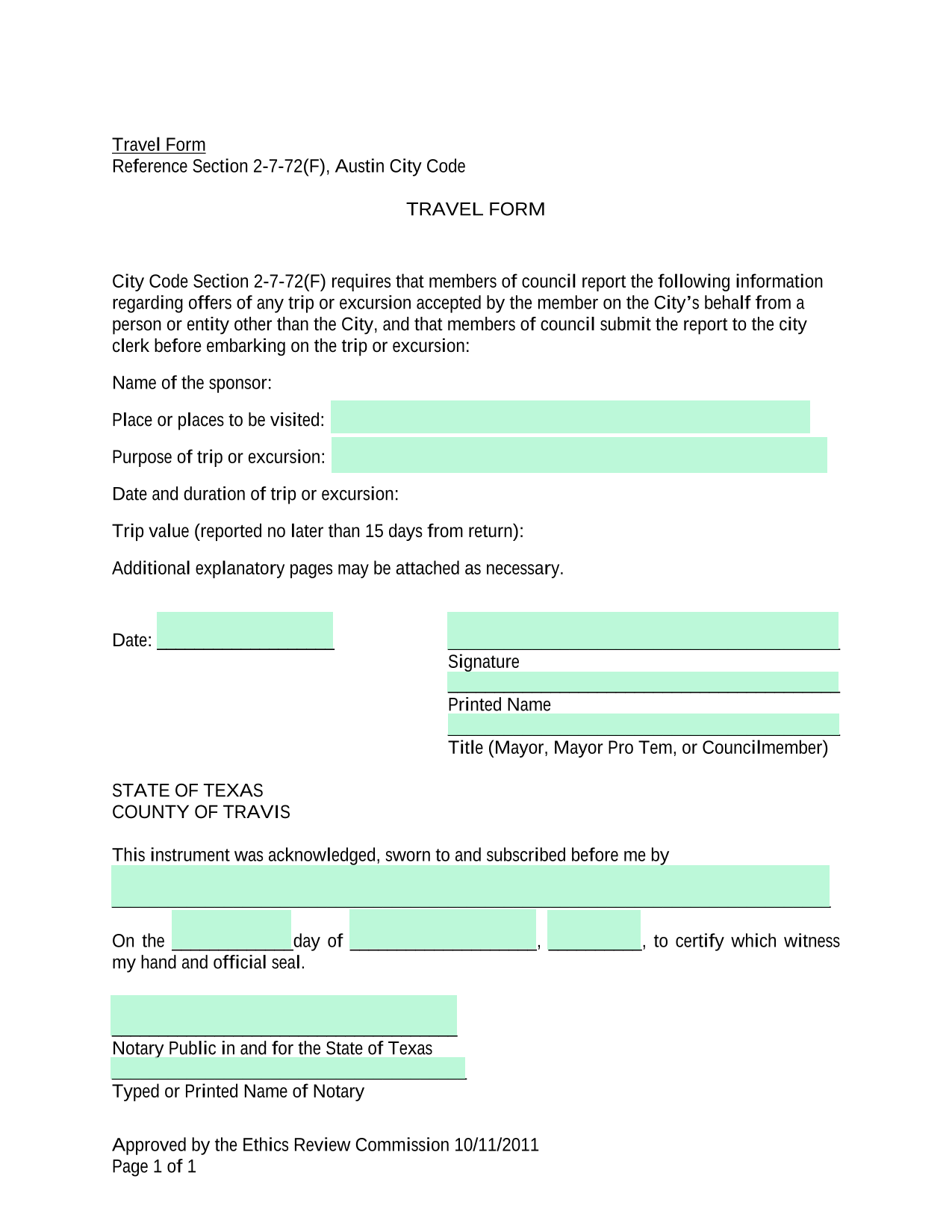 Travel Form screenshot