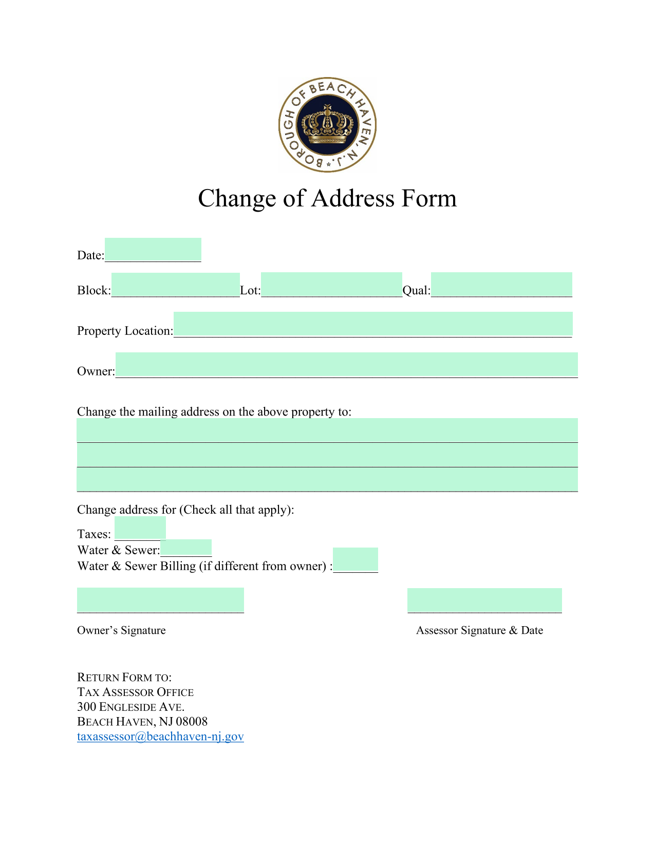 Change Of Address Form screenshot