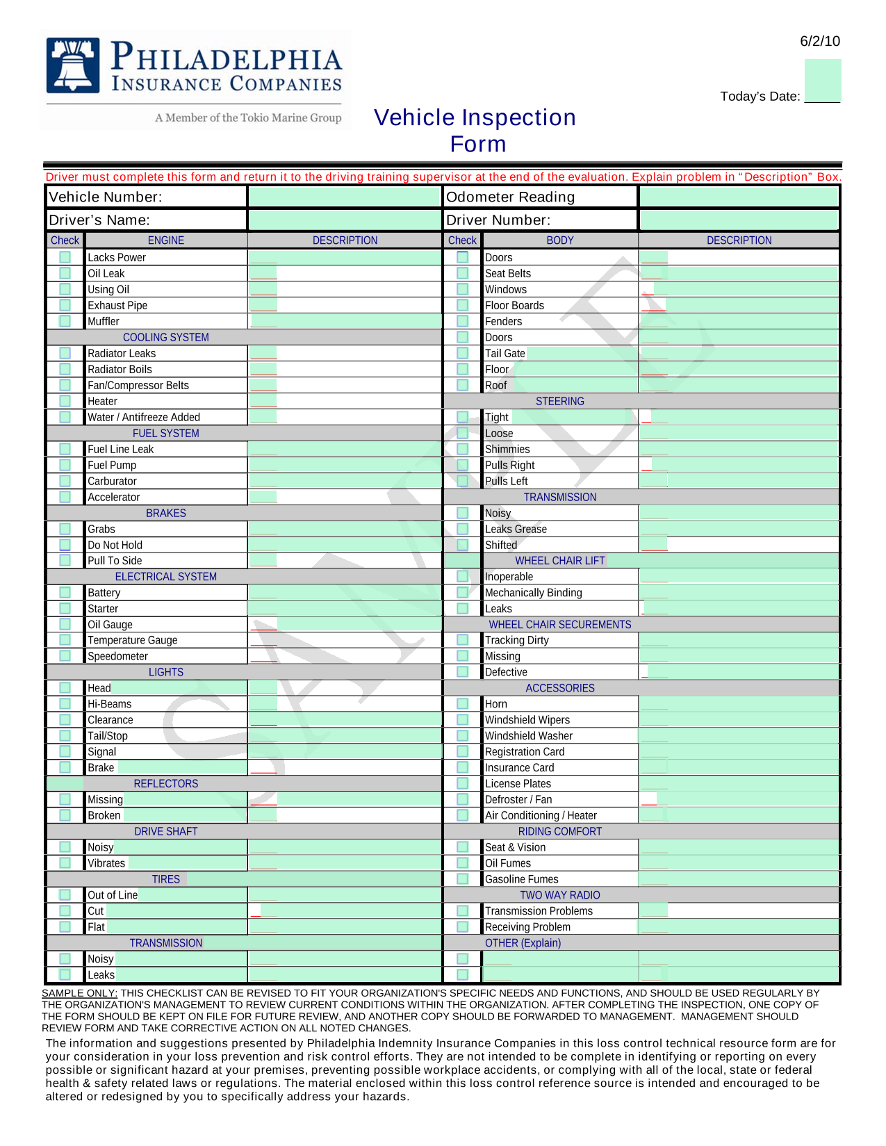 Vehicle Inspection Form screenshot