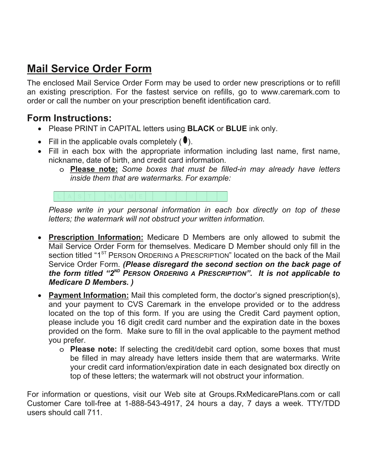 Mail Service Order Form screenshot