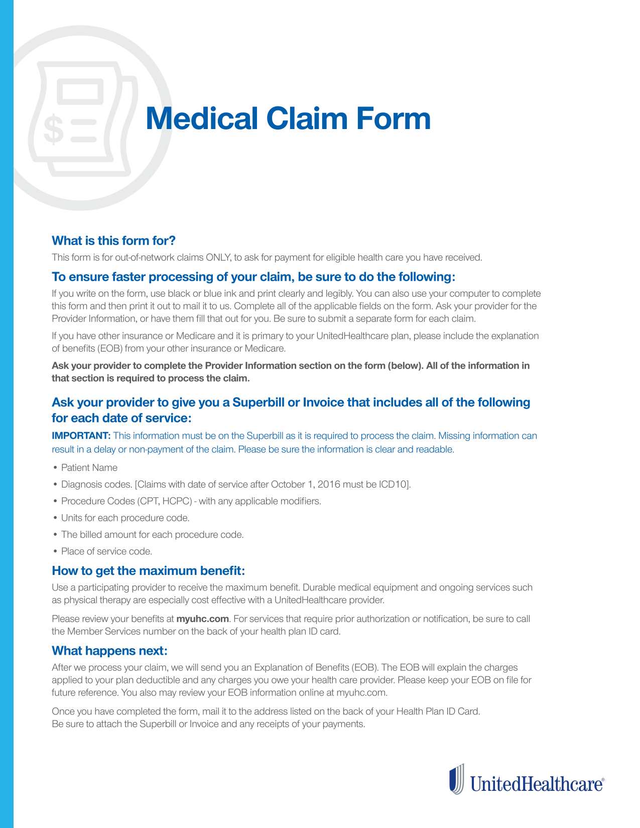 Medical Claim Form screenshot