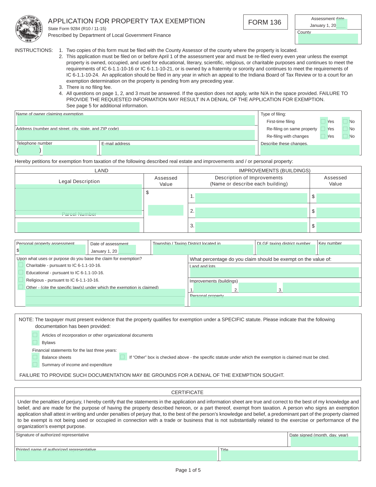 APPLICATION FOR PROPERTY TAX EXEMPTION screenshot