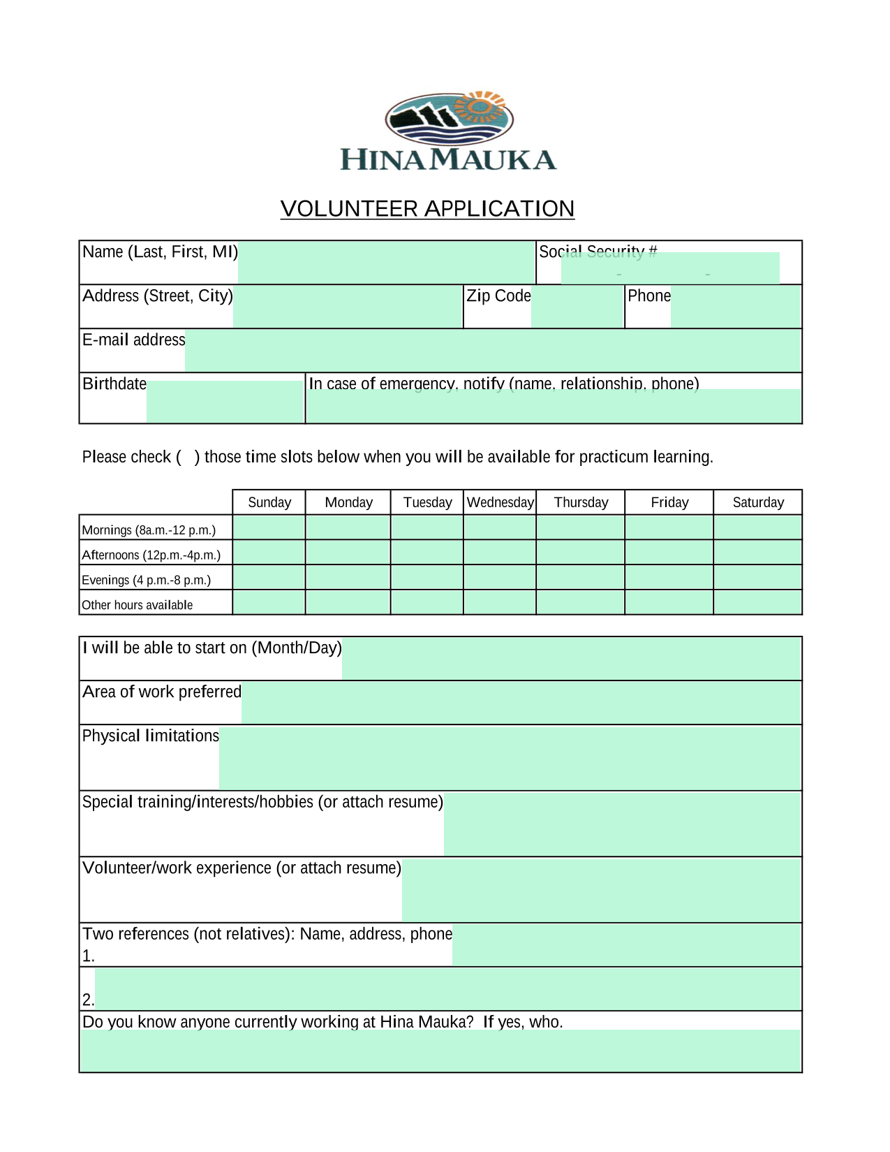 Volunteer Application screenshot
