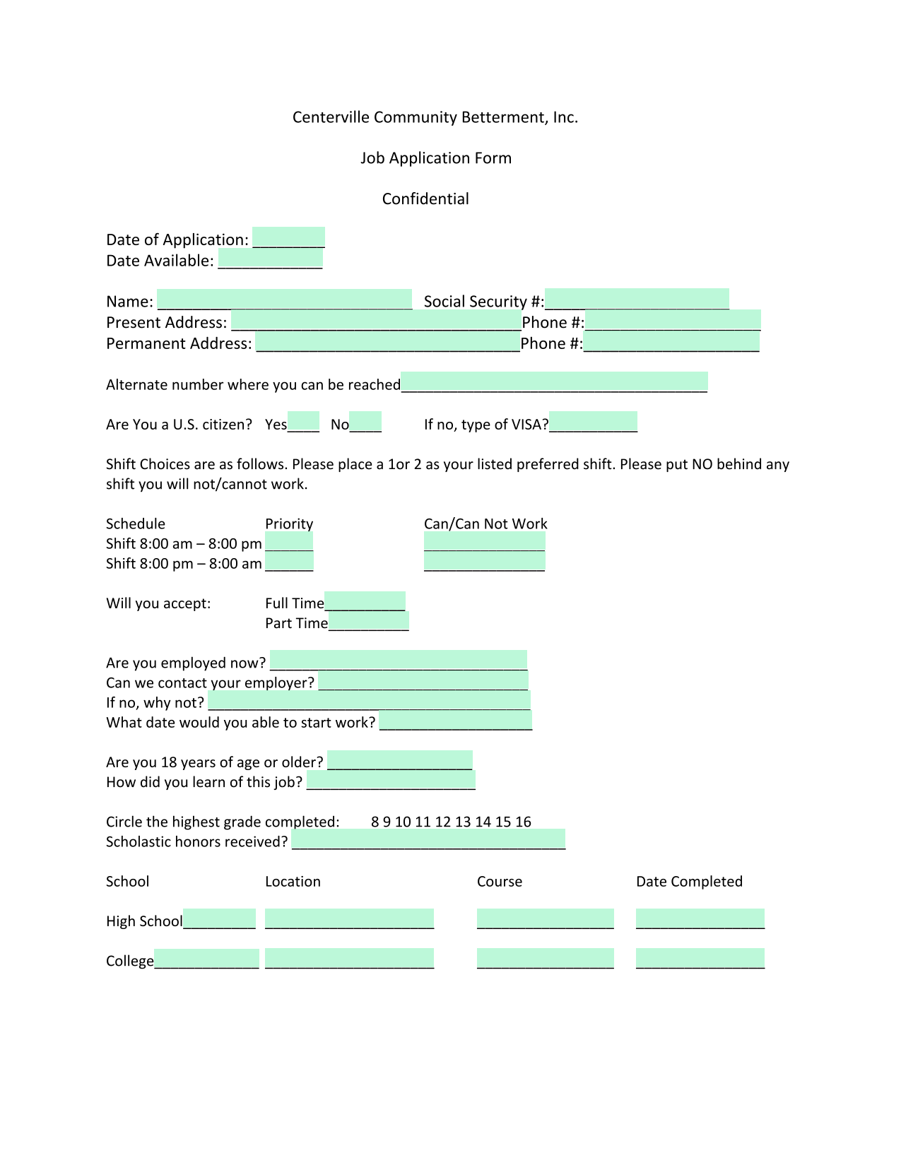 Job Application Form screenshot