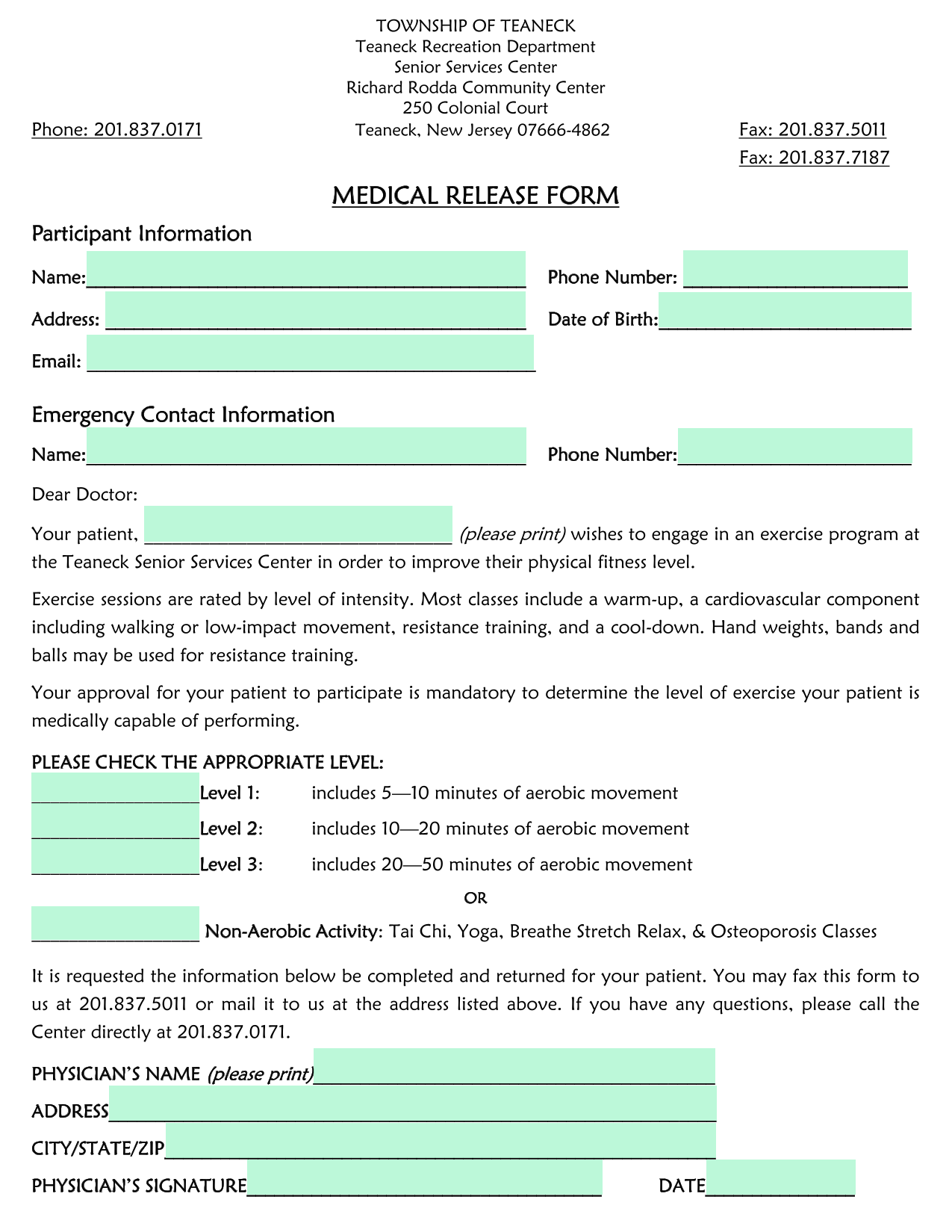 MEDICAL RELEASE FORM screenshot