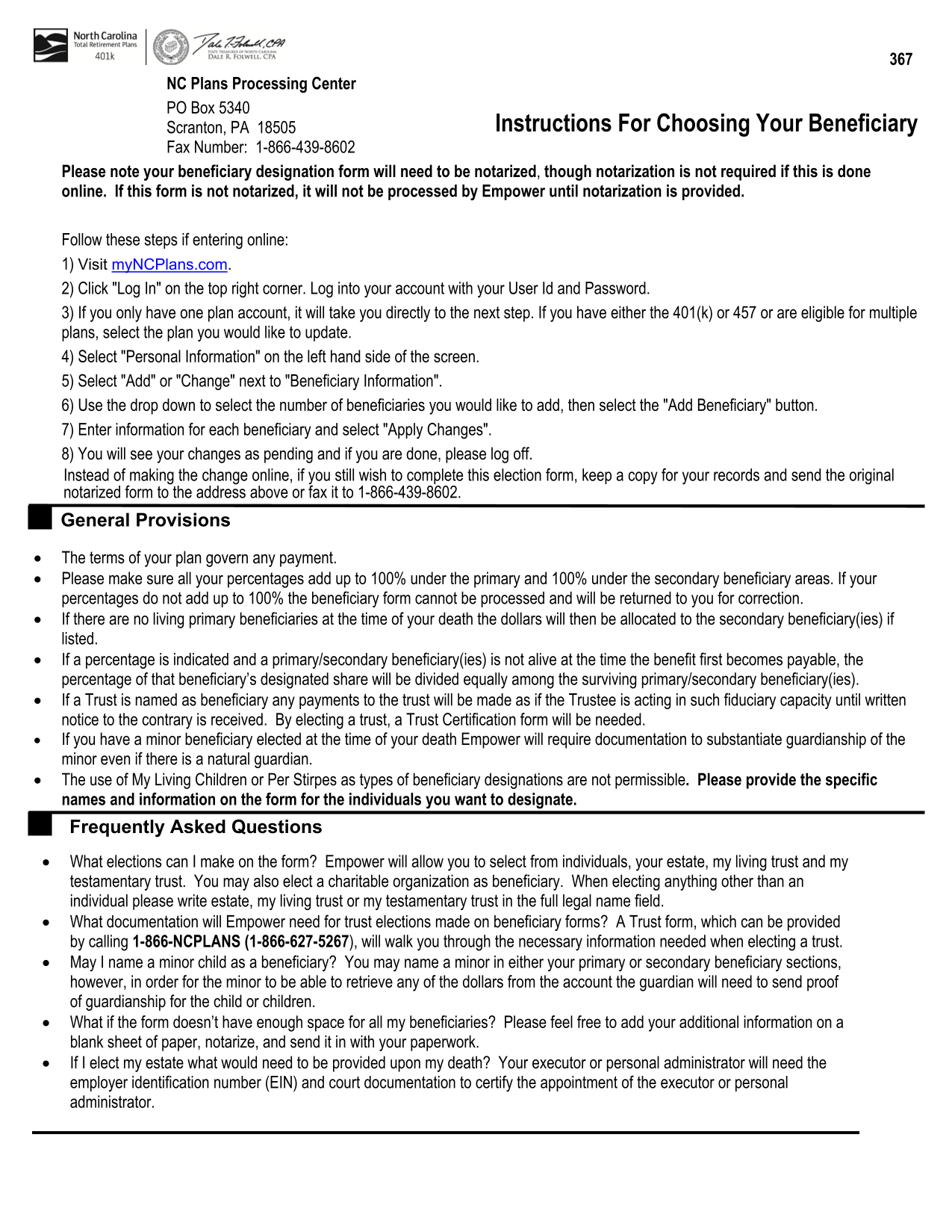 Beneficiary Designation Form screenshot