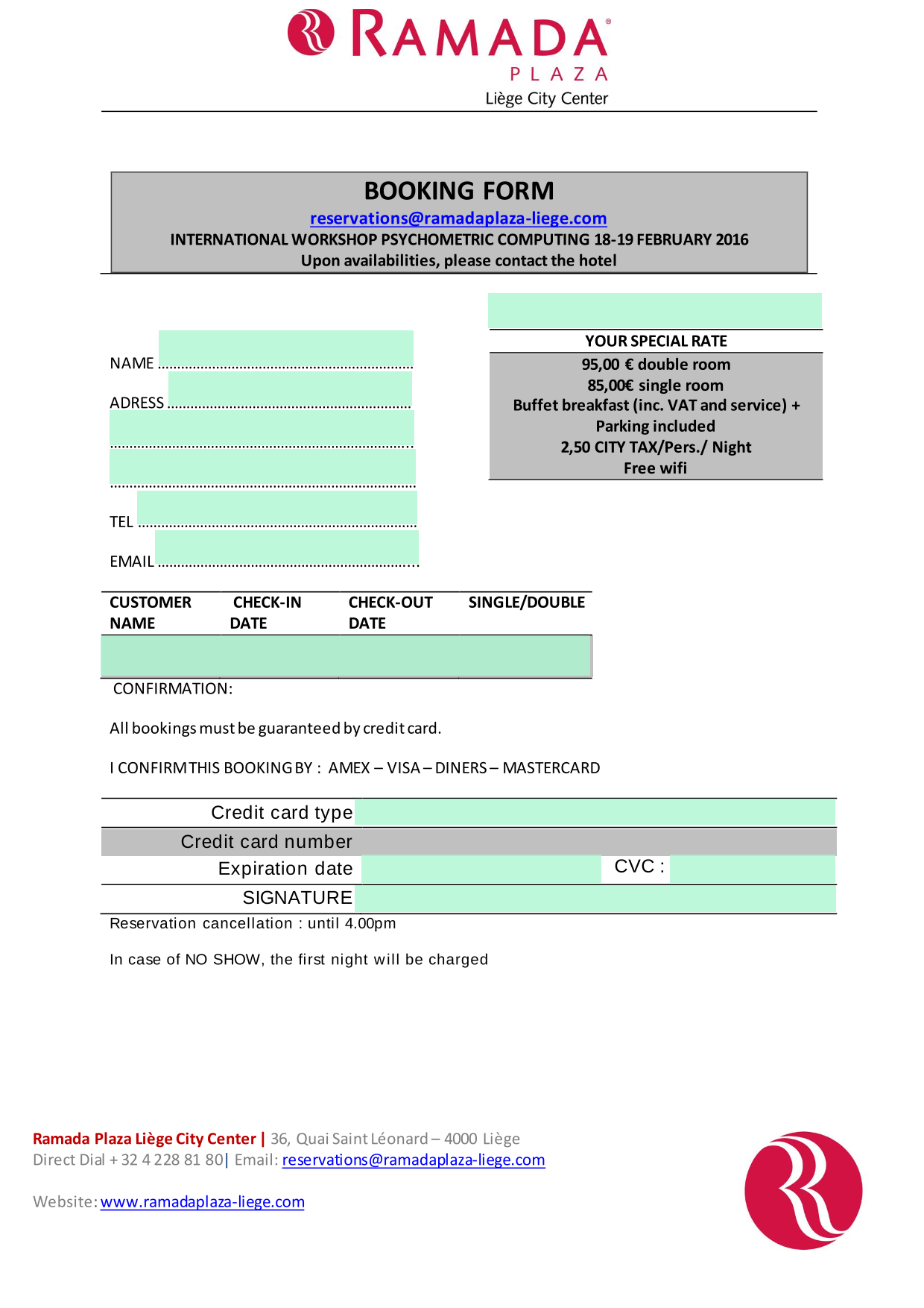 BOOKING FORM screenshot