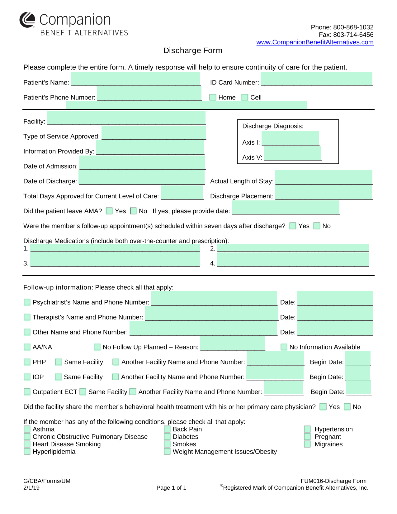 Discharge Form screenshot